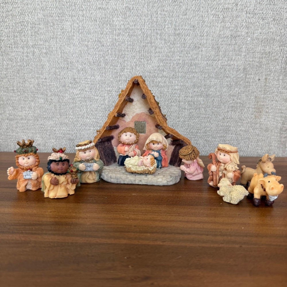 Miniature Nativity Whimsical Small Resin Figures Christmas Creche 12 Piece Set